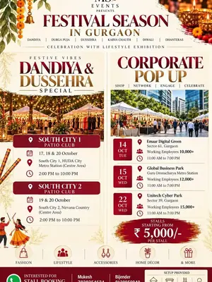 Dandiya, Durga Puja, Dussehra, Karva Chauth, Diwali Celebration with Lifestyle Exhibition poster