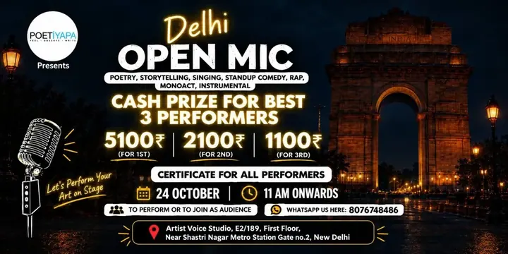 Delhi Open Mic - Poetry, Storytelling, Singing, Standup Comedy by Poetiyapa poster