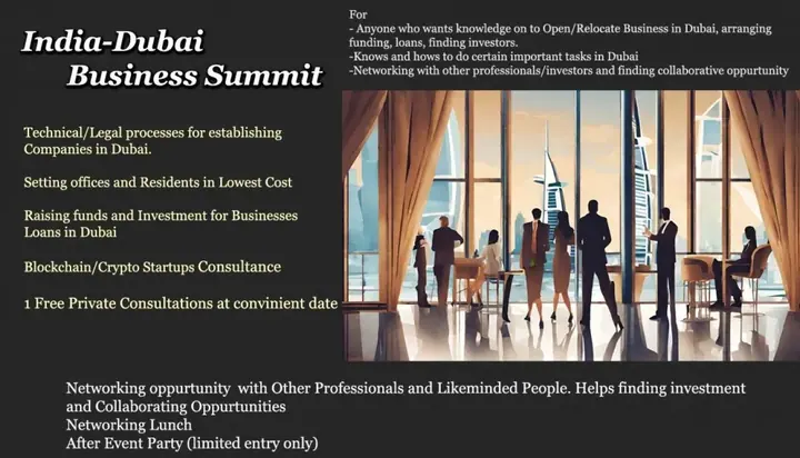 India - Dubai Business Summit: Learning, Networking, Investing/Funding poster
